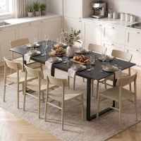 HOMCOM Masă extensibilă 140-180 cm pentru 6-8 persoane, dreptunghiulară în design industrial cu cadru din oțel, Negru(m-6)