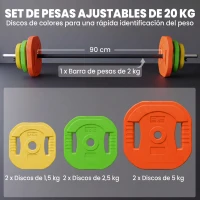 SPORTNOW Set de Pesas Ajustables con Barra de Acero de 140 cm 6 Discos de 5kg 2,5kg 1,5kg 2 Clips para Casa Gimnasio(m-4)