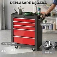HOMCOM Carucior pentru Ustensile Unelte cu Sertar Rosu 61,5 X 33 X 85cm(m-6)