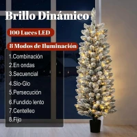 HOMCOM Árbol de Navidad Nevado con 100 Luces LED 120 cm 8 Modos 180 Ramas Verde y Blanco(m-5)