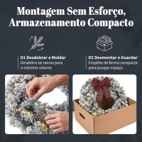HOMCOM Coroa de Natal para Porta com Efeito Nevado 50 Luzes LED Pinhas Bagas e Laço Festivo para Lareira Parede ou Janela(m-7)