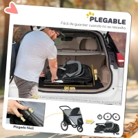 PawHut Carrito para Perros y Gatos Plegable hasta 20 kg Cochecito para Perros Medianos de 3 Ruedas de Goma y Frenos Cojín Gris(m-7)