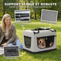 PawHut Sac de transport pour chien souple avec sangle de sécurité, coussin lavable et gamelle pliable, gris clair(m-5)