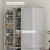 HOMCOM Armário Despenseiro de Cozinha com 4 Portas e Prateleiras Ajustáveis para Sala de Estar e Sala de Jantar, Cinzento(m-7)