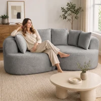HOMCOM 3-Sitzer-Sofa rahmenlos mit tiefer Sitzfläche, 6 Kissen, geschwungenes Design, Chenille, Hellgrau(m-4)