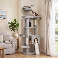 PawHut Kratzbaum Groß 184 cm hoch Katzenbaum mit 3 Kratzstämmen Liegeflächen Spielball Hängematte Leiter, Katzen unter 6 kg(m-9)