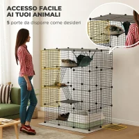 PawHut Gabbia per Gatti Grande 4 Livelli con Struttura Personalizzabile in Acciaio, Rampe, Amaca, per 1-3 Gatti, Nero(m-6)