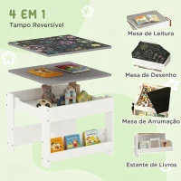 HOMCOM Conjunto de Mesa e 2 Cadeiras Infantis 2 em 1 com Ardósia Gavetas de Tecido e Espaço de Armazenamento para Quarto Cinza(m-4)