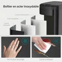 HOMCOM Poubelle de Cuisine Automatique 12 L en Acier Inoxydable, Poubelle à Capteur avec Couvercle, 28 x 22 x 41 cm, Noir(m-7)
