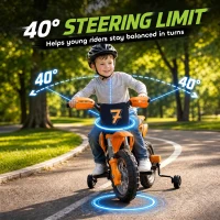AIYAPLAY 12V Kids Electric Motorbike, Ride on Motorcycle with Dual Motors, Training Wheels, Rear Suspension for 3-6 Years, Orange(m-6)