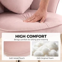 HOMCOM Accent Chair Velvet Upholstered Armchair Lotus Back Heart Pillow Lumbar Pillow Metal Legs Soft Pink(m-5)