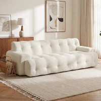 HOMCOM Canapea 3 locuri din chenille 211 cm, canapea living, șezut adânc, livrat comprimat fără asamblare, crem(m-4)