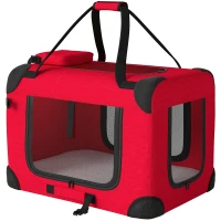 PawHut Transportadora Dobrável para Cães 60x41,5x41 cm com Janelas de Rede, Almofada Macia e 2 Alças para Mini Cães e Gatos Vermelho(m-11)
