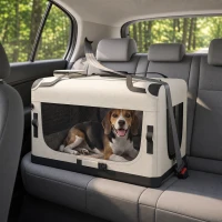PawHut Sac de transport pour chien souple avec sangle de sécurité, coussin lavable et gamelle pliable, gris clair(m-10)