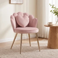 HOMCOM Accent Chair Velvet Upholstered Armchair Lotus Back Heart Pillow Lumbar Pillow Metal Legs Soft Pink(m-2)