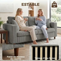 HOMCOM Sofá de 2 Plazas Tapizado en Pana con Asiento Ancho y Profundo y Patas de Madera 170x80x82 cm Gris Claro(m-15)