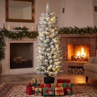 HOMCOM Árbol de Navidad Nevado con 100 Luces LED 120 cm 8 Modos 180 Ramas Verde y Blanco(m-9)