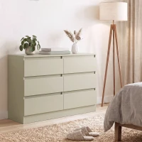 HOMCOM Comodă cu 6 Sertare Sinfonier Modern, Suport TV până la 119,38 cm 100x35x69 cm Maro Deschis(m-6)