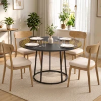 HOMCOM Mesa de Jantar Redonda Ø120 cm para 4-6 Pessoas com Tampo Bicolor, Estilo Industrial, Castanho Rústico e Preto(m-6)