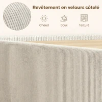 HOMCOM Cadre de Lit 140 x 190 cm avec Sommier, Tête Réglable, Lit Double Rembourré en Velours Côtelé, Sans Bruit, Gris Clair(m-5)