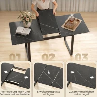HOMCOM Uitschuifbare eettafel 140-180 cm voor 6-8 personen, rechthoekig, industrieel design met stalen frame, zwart(m-5)