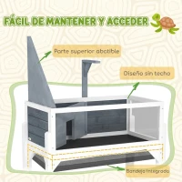 PawHut Casa de Tortugas de Madera con Estante Soporte para Lámpara Paneles Transparentes Techo Abatible Bandeja Gris(m-8)