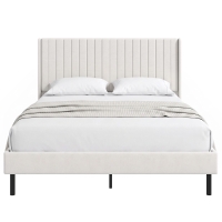 HOMCOM Armazón de cama 140 x 200 cm con cabecero ajustable, cama tapizada con 12 lamas, beige