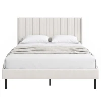 HOMCOM Armazón de cama 140 x 200 cm con cabecero ajustable, cama tapizada con 12 lamas, beige(m-1)