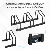 HOMCOM Aparcamiento para 3 Bicicletas Soporte de Acero para Aparcar Bicicletas en el Suelo Estacionamiento para Interior y Exterior 70,5x33x27 cm Negro(m-5)