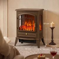HOMCOM Chimenea Eléctrica 1000/2000 W con Efecto Llama 3 Vistas Termostato y Brillo Regulable Marrón(m-3)