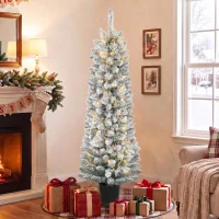 HOMCOM Árbol de Navidad Nevado con 150 Luces LED 150 cm 8 Modos 250 Ramas Verde y Blanco(m-2)