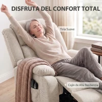 HOMCOM Sillón Relax Reclinable Eléctrico Levanta Personas Masaje Vibratorio y Calor Asiento Ancho Puerto USB Bolsillos Beige(m-6)