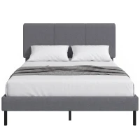 HOMCOM Cadru de pat 140 x 200 cm cu tăblie reglabilă, pat căptușit cu aspect de in cu 12 lamele(m-7)