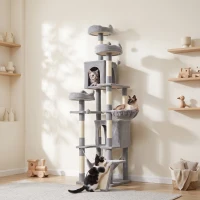 PawHut Árvore Arranhadora para Gatos 192 cm com 3 Camas, 2 Casinhas e 2 Redes, Cinzento-claro(m-2)