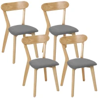 HOMCOM Set mit 4 Esszimmerstühlen, Küchenstühle, Gepolsterte Sitzflächen in Leinenoptik, Geschwungene Rückenlehne, Grau und Naturholz(m-8)