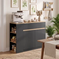 HOMCOM Aparador, Buffet, grande compartimento de armário, prateleira em 3 níveis, gaveta, preto, 110 x 29,5 x 82 cm(m-6)