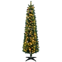 HOMCOM schlanker Weihnachtsbaum 180 cm mit 170 bicolor-LEDs, 351 PVC-Zweigen, Zapfen, roten Beeren und Fernbedienung, Grün(m-1)