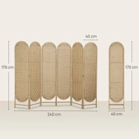 HOMCOM Paravent interieur ovale 6 panneaux 240 x 170 cm séparateur de pièce pliable, léger et tissé, bois naturel(m-3)