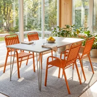 Outsunny Set 4 Sedie da Giardino Impilabili con Schienale Alto e Braccioli, in PP e Acciaio, 56x66x91 cm, Arancione(m-9)