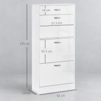 HOMCOM Shoe Cabinet with 3 Flip Drawers, High Gloss Shoe Storage Cabinet with Top Drawer and Adjustable Shelves, Shoe Cupboard for 18 Pairs, White(m-3)