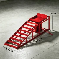 HOMCOM Lot de 2 Rampes d'Accès avec Cric Hydraulique 3T, Hauteur Réglable, Largeur d'Accès 230mm, 114x34,5x27cm, Rouge(m-3)