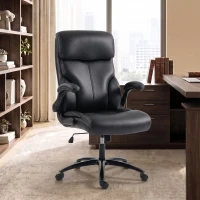 HOMCOM Chaise Bureau Ergonomique avec Accoudoirs Relevables, Fauteuil de Bureau en PU, Hauteur Réglable, Fonction Bascule, Noir(m-12)