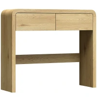 HOMCOM Konsole mit 2 Schubladen, Konsolentisch, 100 x 30 x 85 cm, abgerundete Ecken und dicke Platte, Naturholz(m-1)