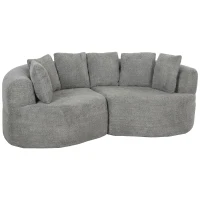 HOMCOM 3-Sitzer-Sofa rahmenlos mit tiefer Sitzfläche, 6 Kissen, geschwungenes Design, Chenille, Hellgrau(m-8)