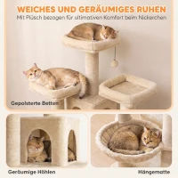 PawHut Krabpaal 184 cm met 3 krabpalen, ligplekken, speelbal, hangmat en ladder, voor katten tot 6 kg(m-6)