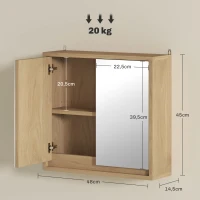 HOMCOM Armário de Casa de Banho com Espelho Móvel Suspenso de Casa de Banho com Prateleira Interior Ajustável 48x14,5x45 cm Madeira(m-3)