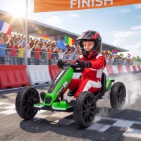 AIYAPLAY Elektrische skelter voor kinderen 12V met 2 motoren, 4-voudig verstelbare zitting, soft-start, EVA-wielen en led-koplampen(m-2)