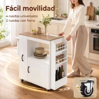 HOMCOM Carrito de Cocina con Ruedas Estación de Carga Armario Organizador Extraíble Especiero Barra Toallas 80x40x88 cm Blanco(m-6)