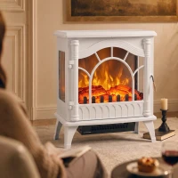 HOMCOM Chimenea Eléctrica 1000W/2000W con Temperatura Ajustable Protección contra Sobrecalentamiento 55x31x58 cm Blanco(m-5)