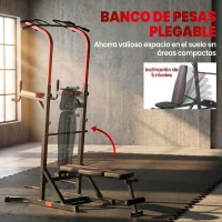 HOMCOM Estación de Musculación Torre de Entrenamiento con Altura Ajustable y Respaldo Regulable en 5 Posiciones Barra de Dominadas Fitness Flexiones Acero 108x178x202-238 cm Negro(m-5)
